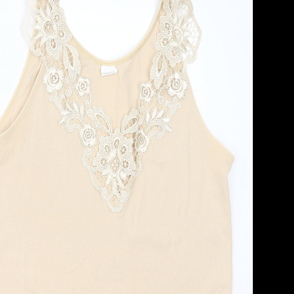 Fathi Womens Beige  Cotton Basic Tank Size 6 V-Neck