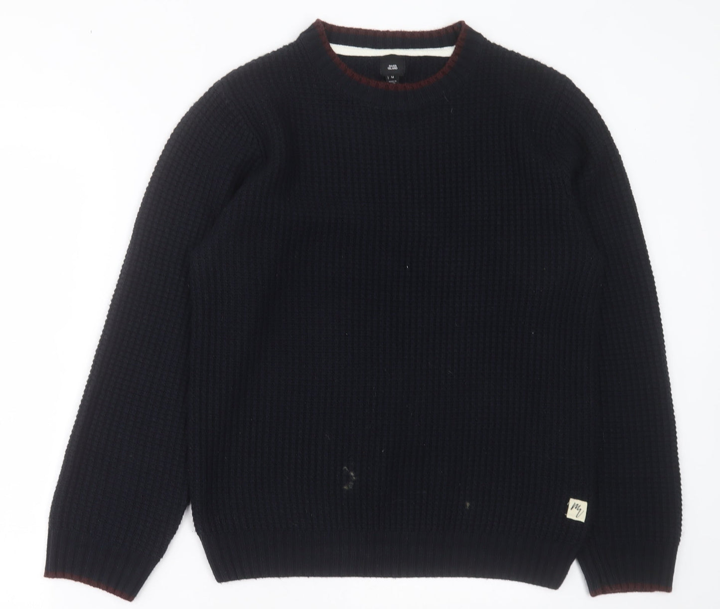 River Island Mens Blue Crew Neck  Acrylic Pullover Jumper Size M