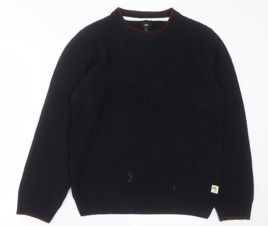 River Island Mens Blue Crew Neck  Acrylic Pullover Jumper Size M