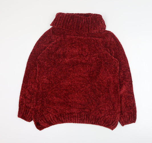 Isle Essentials Womens Red Roll Neck  Polyester Pullover Jumper Size S