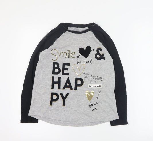 George Girls Grey Colourblock Cotton Pullover T-Shirt Size 9-10 Years Round Neck Pullover