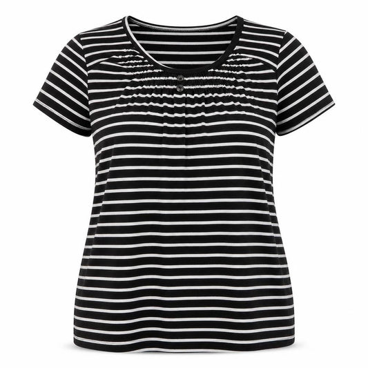 Sea Refined Womens Black Striped Cotton Basic T-Shirt Size XL Round Neck