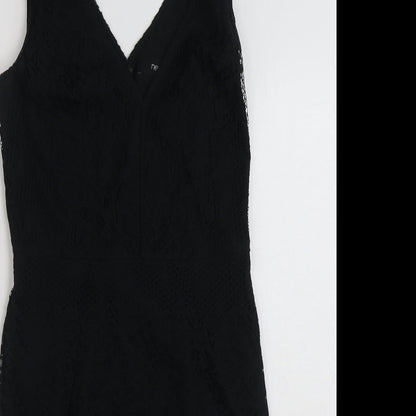 Preloved NEXT Womens Black Floral Polyester Shift  Size 8  V-Neck Zip - Detail