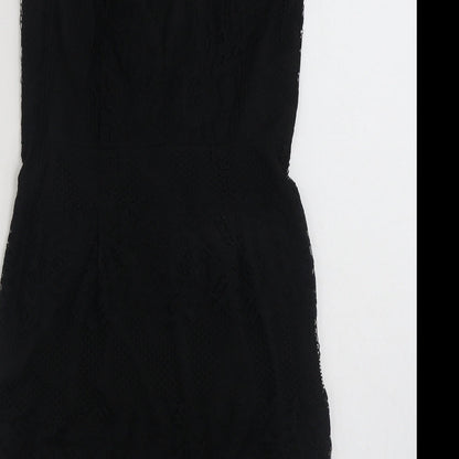 Preloved NEXT Womens Black Floral Polyester Shift  Size 8  V-Neck Zip - Label