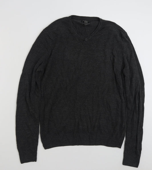 F&F Mens Grey V-Neck  Acrylic Pullover Jumper Size L