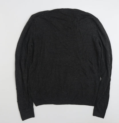Preloved F&F Mens Grey V-Neck  Acrylic Pullover Jumper Size L - Back