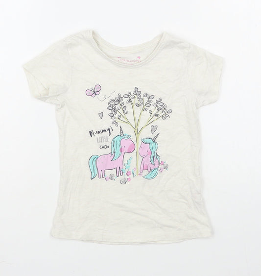 Primark Girls White  Cotton Basic T-Shirt Size 7-8 Years Round Neck Pullover