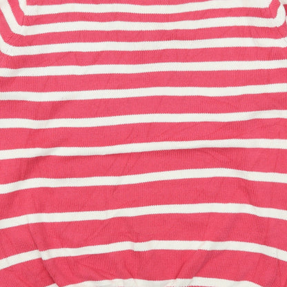 EWM Womens Pink V-Neck Striped Cotton Pullover Jumper Size M
