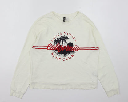 Preloved H&M Womens Ivory  Cotton Pullover Sweatshirt Size S - Front