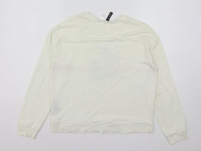 Preloved H&M Womens Ivory  Cotton Pullover Sweatshirt Size S - Back