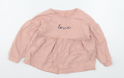 Preloved George Girls Pink  Cotton Pullover Sweatshirt Size 3-4 Years - Front
