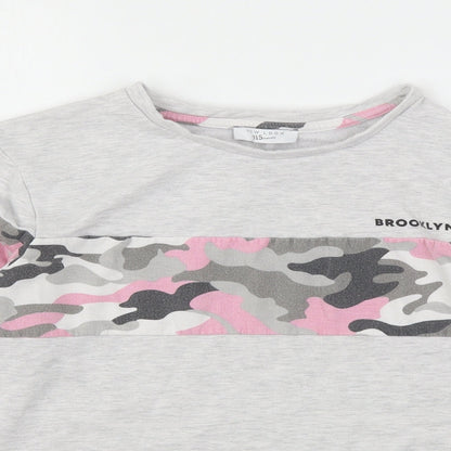Preloved New Look Girls Grey Camouflage Polyester Pullover Sweatshirt Size L   - Cropped - Detail