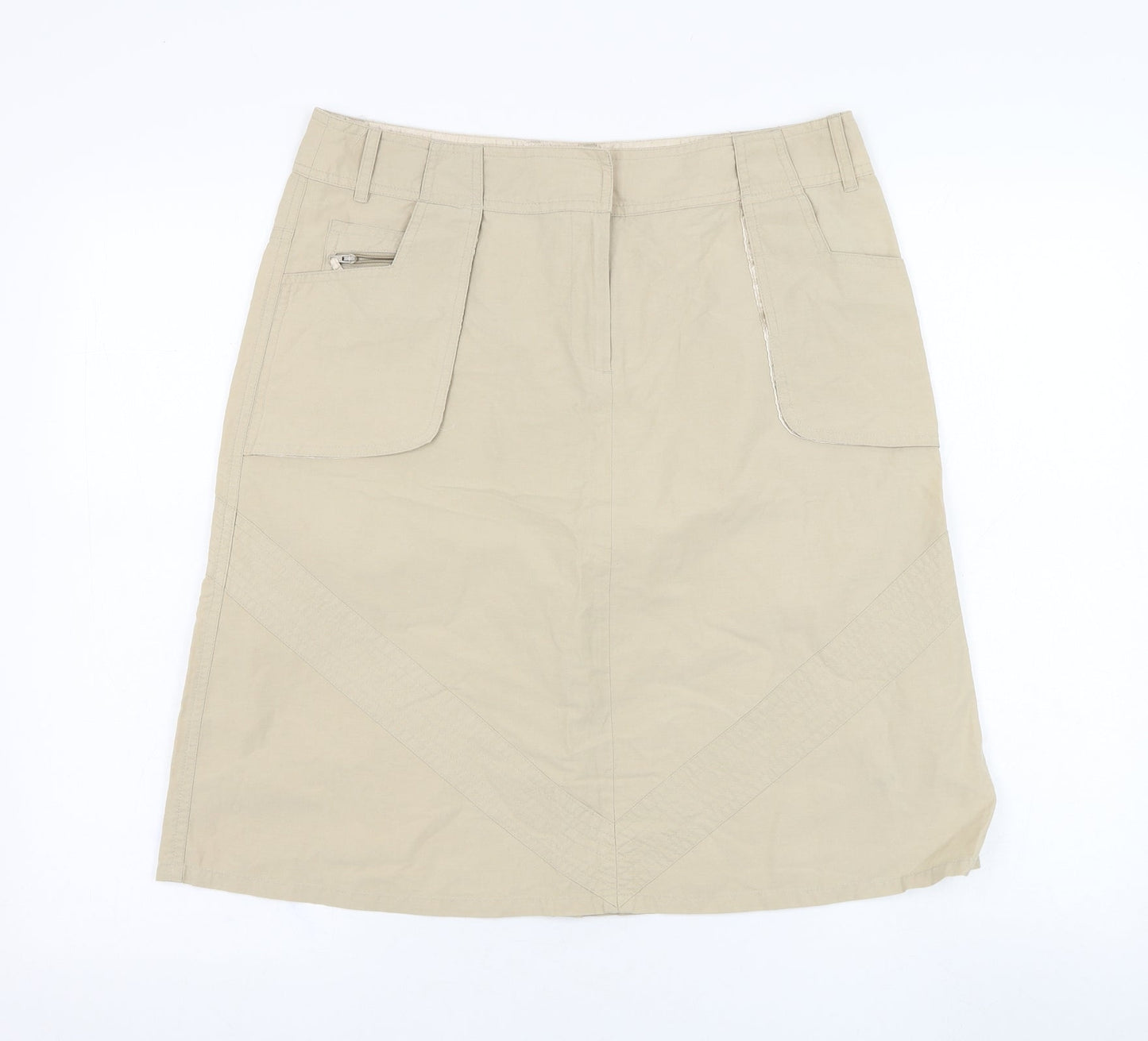 Dunnes Stores Womens Beige  Cotton A-Line Skirt Size 12   Zip