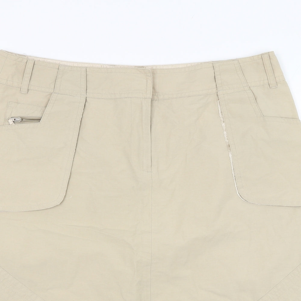 Dunnes Stores Womens Beige  Cotton A-Line Skirt Size 12   Zip