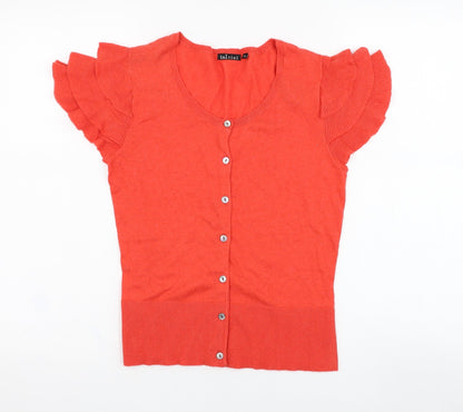 Preloved Initial Womens Red Round Neck  Cotton Cardigan Jumper Size M - Front