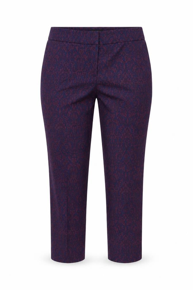 Warehouse Womens Blue Geometric Cotton Carrot Trousers Size 12 L26 in Regular Zip