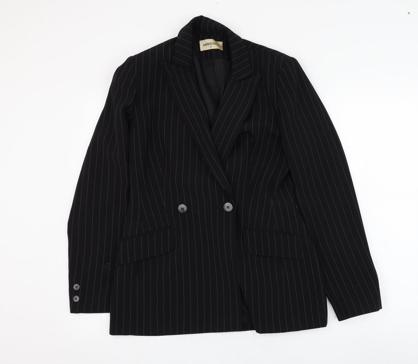 Ambience Womens Black Striped  Jacket Blazer Size 10  Button