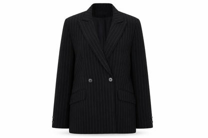 Ambience Womens Black Striped  Jacket Blazer Size 10  Button