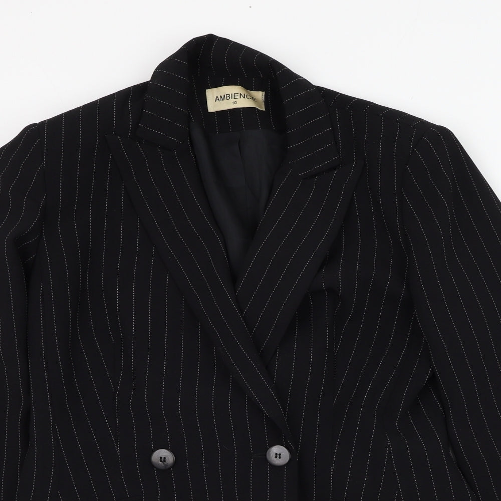 Ambience Womens Black Striped  Jacket Blazer Size 10  Button