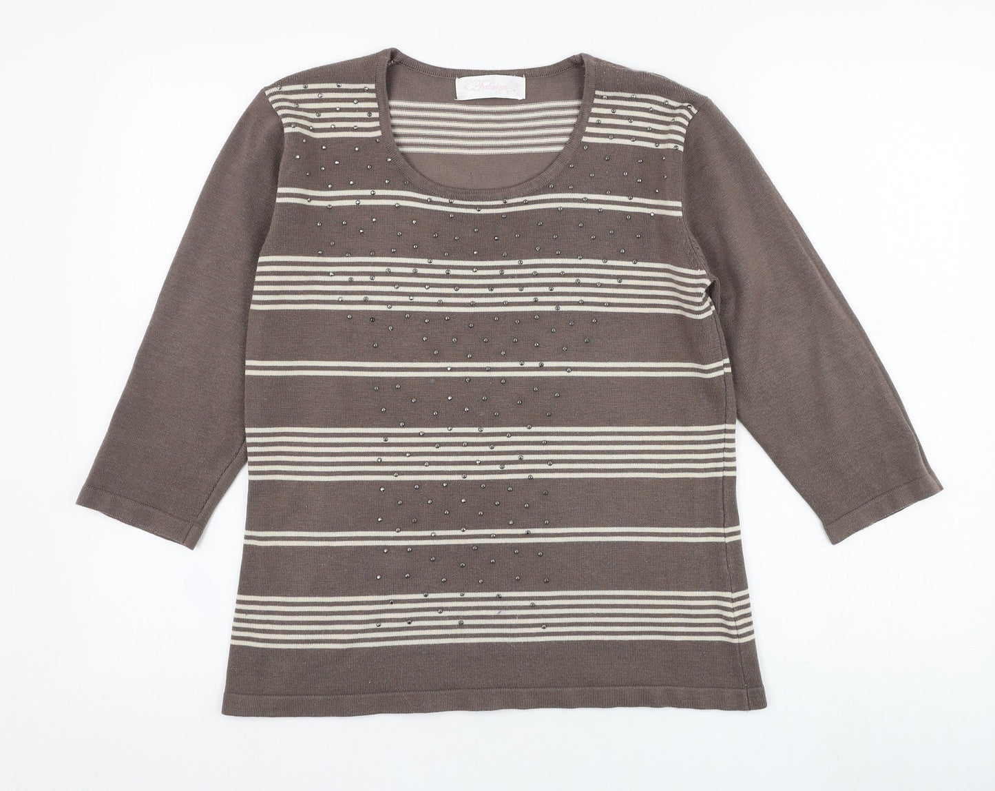 Fabrigio Womens Brown Round Neck  Acrylic Pullover Jumper Size S