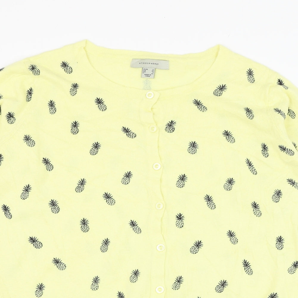 Atmosphere Womens Yellow Round Neck  Cotton Cardigan Jumper Size 12   - Pineapple