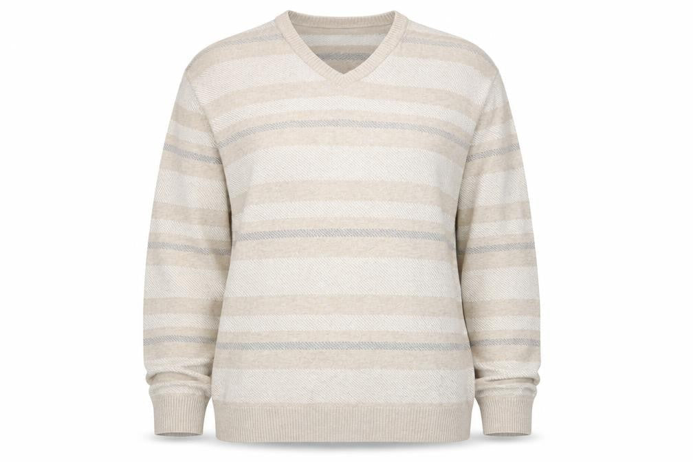 Marks & Spencer Womens Beige Round Neck Striped Cotton Pullover Jumper Size L