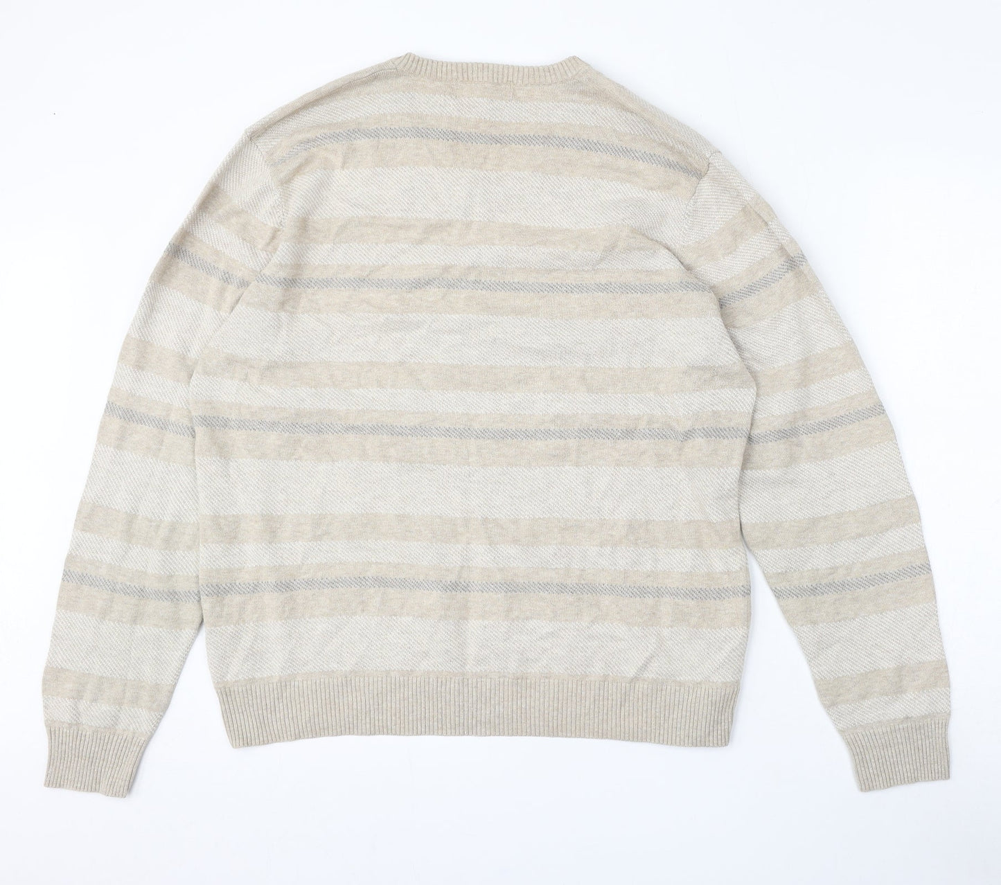 Marks and Spencer Womens Beige Round Neck Striped Cotton Pullover Jumper Size L