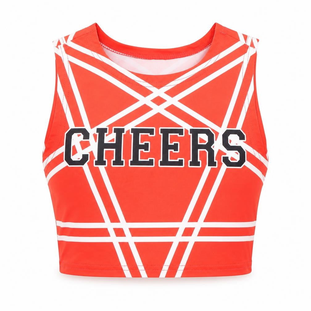 Preworn Girls Red Geometric Polyester Basic Tank Size S Round Neck  - Cheerleading