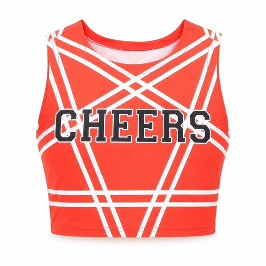 Preworn Girls Red Geometric Polyester Basic Tank Size S Round Neck  - Cheerleading