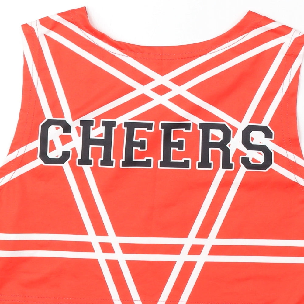 Preworn Girls Red Geometric Polyester Basic Tank Size S Round Neck  - Cheerleading