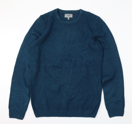 Marks and Spencer Mens Blue Round Neck  Polyester Pullover Jumper Size S