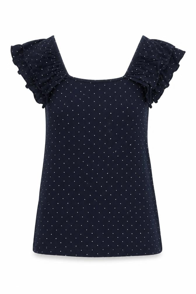 Mango Womens Blue Polka Dot Polyester Basic Blouse Size 8 Scoop Neck
