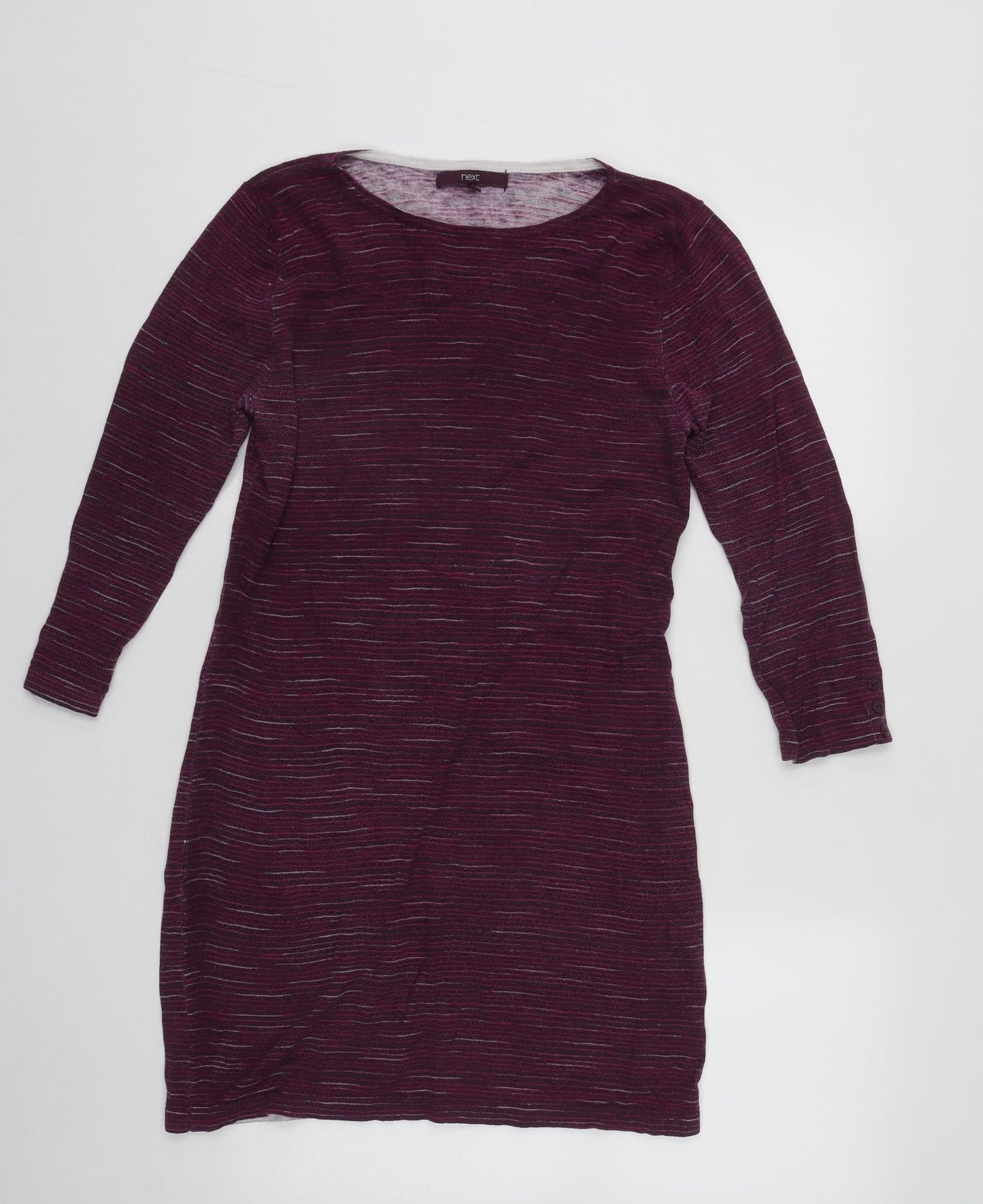 NEXT Womens Purple Geometric Cotton Basic Blouse Size 10 Round Neck