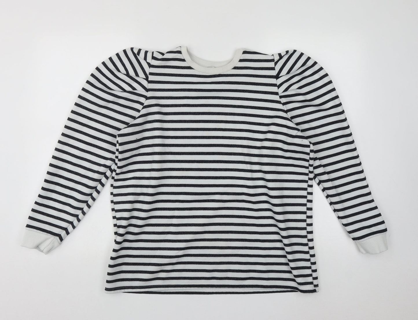 Papaya Womens White Round Neck Striped Polyester Pullover Jumper Size L