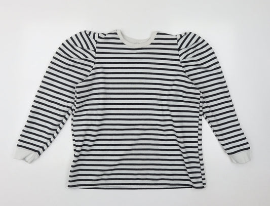 Papaya Womens White Round Neck Striped Polyester Pullover Jumper Size L