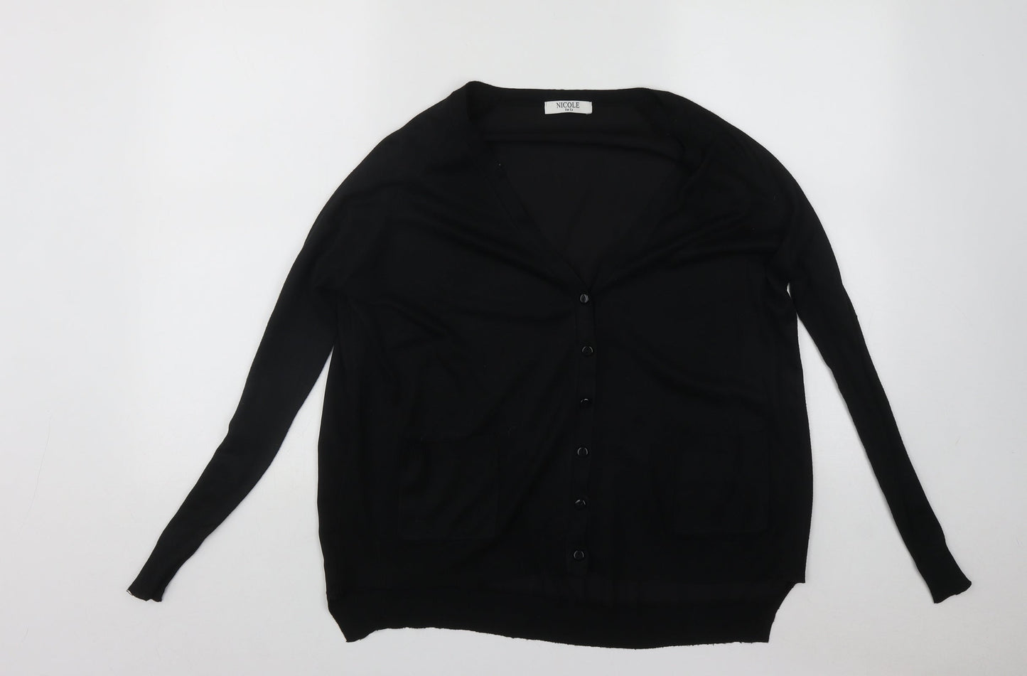 Nicole Womens Black V-Neck  Polyester Cardigan Jumper Size M