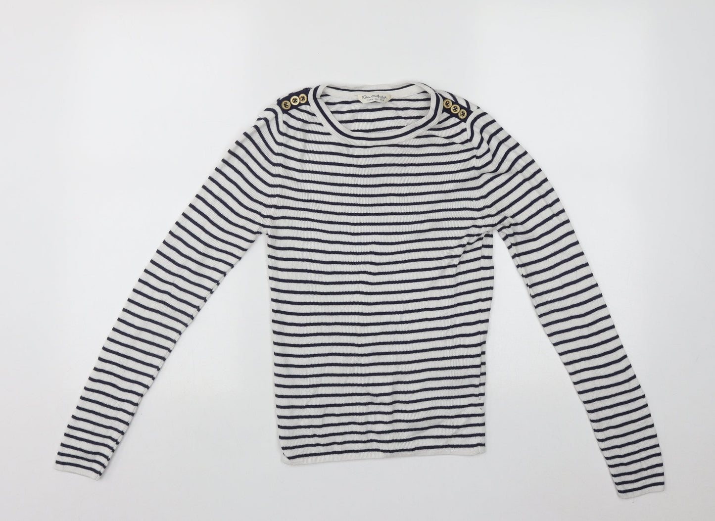 Miss Selfridge Womens White Round Neck Striped Acrylic Pullover Jumper Size 10