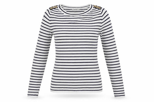 Miss Selfridge Womens White Round Neck Striped Acrylic Pullover Jumper Size 10