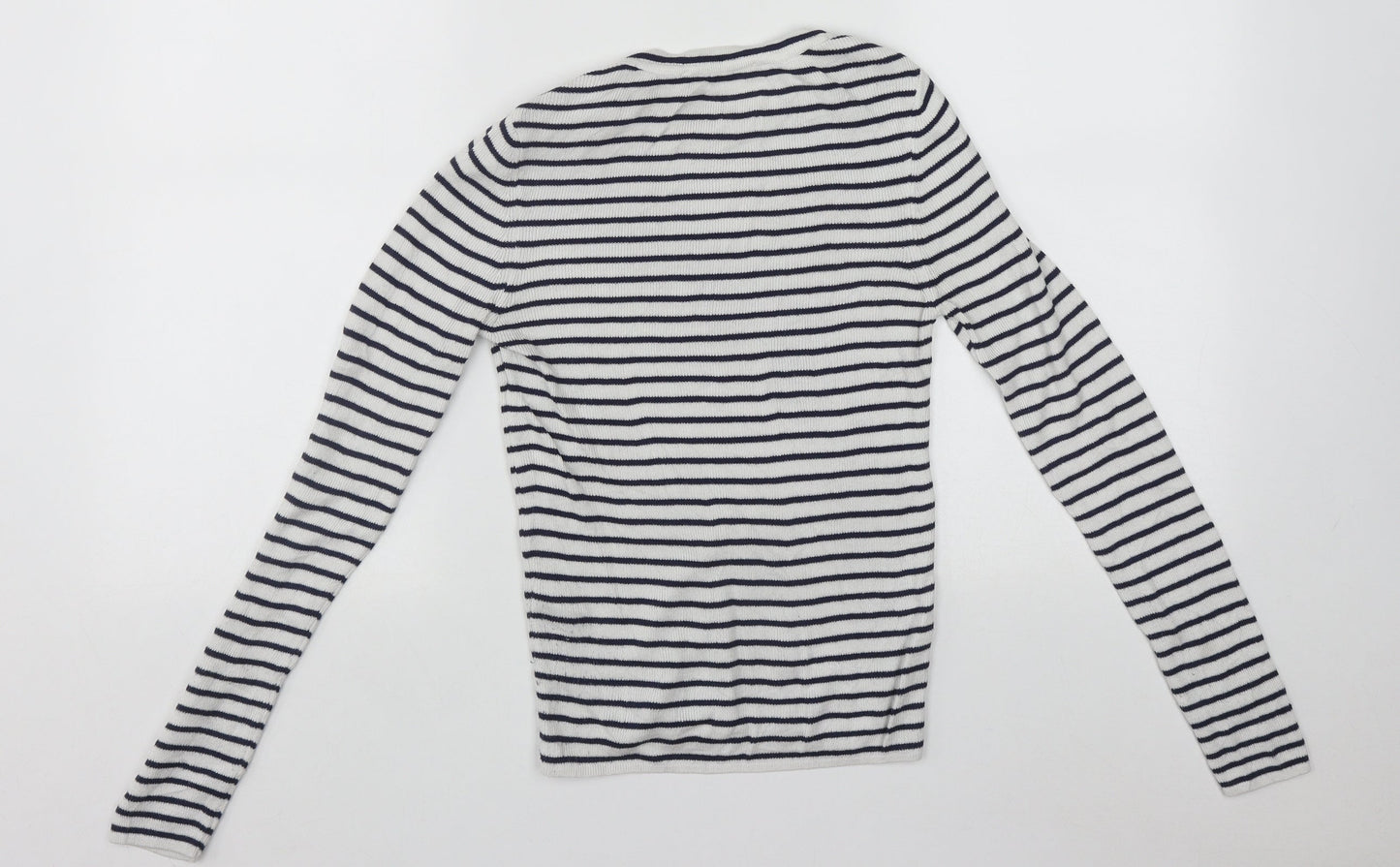 Miss Selfridge Womens White Round Neck Striped Acrylic Pullover Jumper Size 10