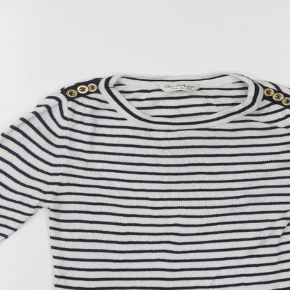 Miss Selfridge Womens White Round Neck Striped Acrylic Pullover Jumper Size 10