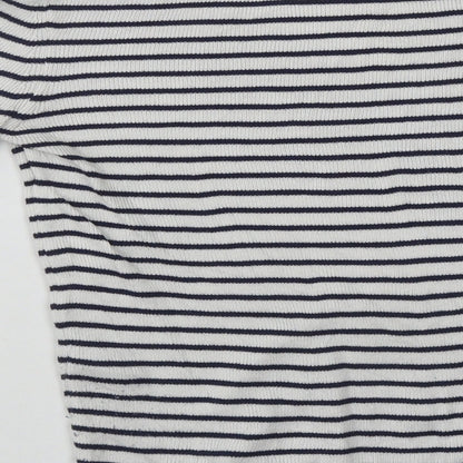 Miss Selfridge Womens White Round Neck Striped Acrylic Pullover Jumper Size 10