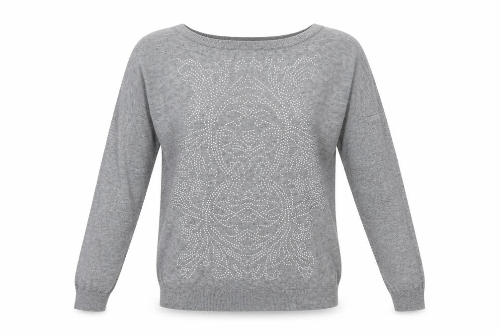 Warehouse Womens Grey Round Neck Geometric Viscose Pullover Jumper Size 10