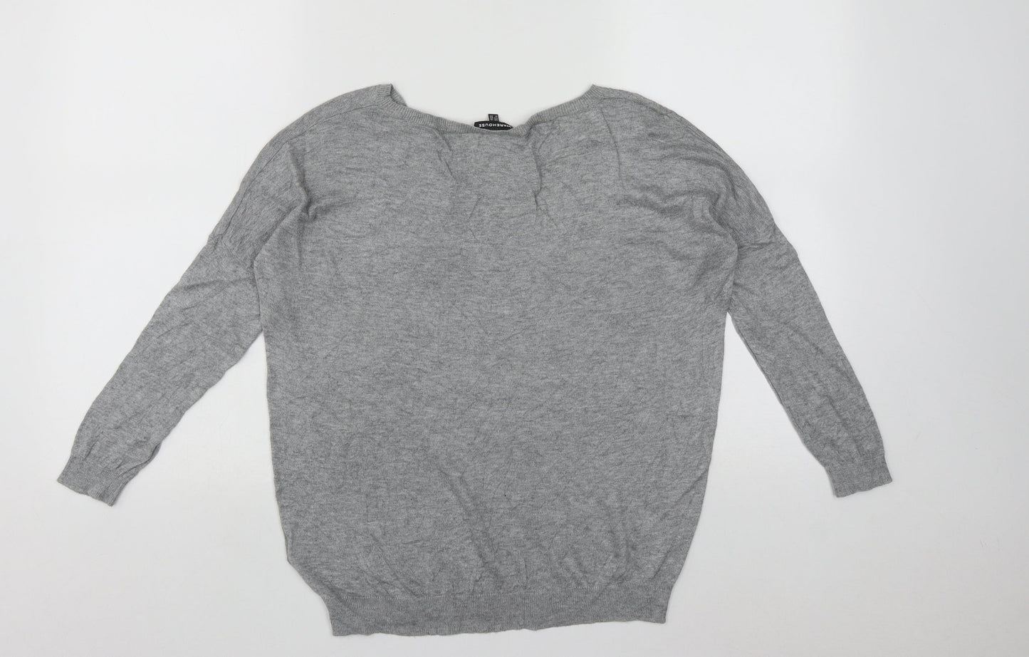 Warehouse Womens Grey Round Neck Geometric Viscose Pullover Jumper Size 10