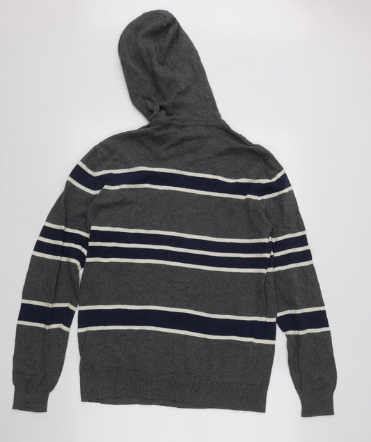 Preloved Gap Mens Green Striped Cotton Pullover Hoodie Size M - Front