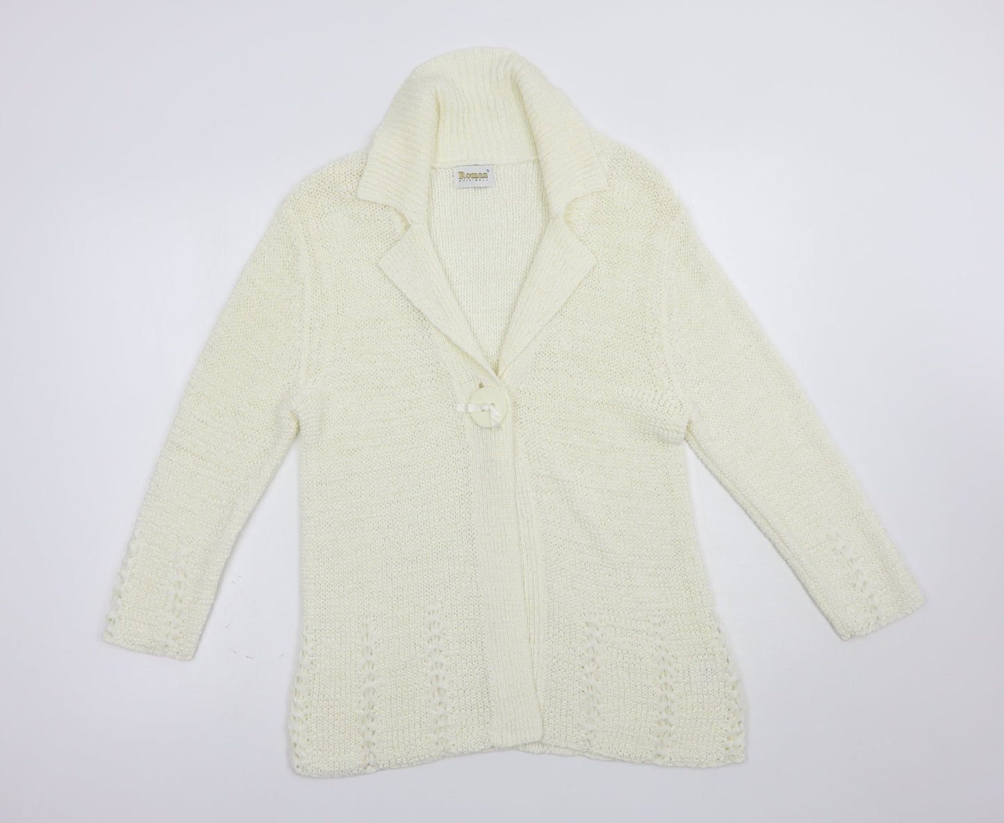 Roman Womens Ivory Collared  Acrylic Cardigan Jumper Size S