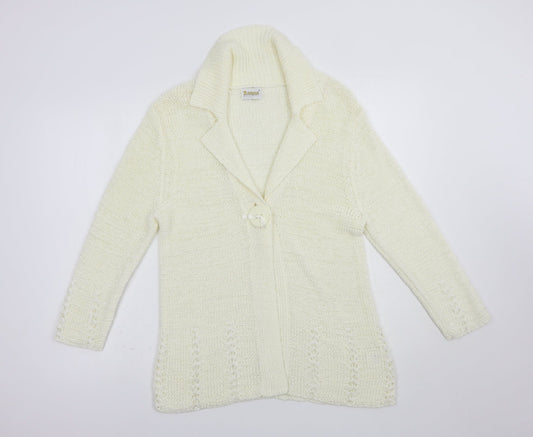 Roman Womens Ivory Collared  Acrylic Cardigan Jumper Size S