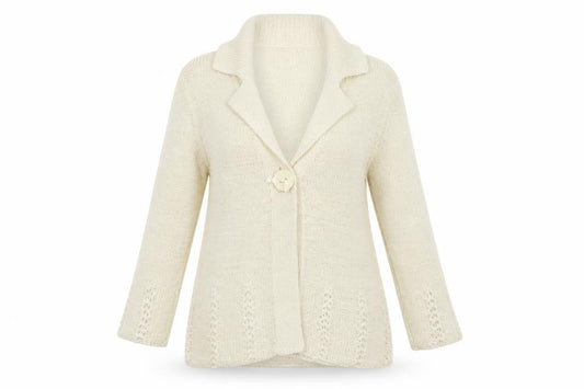Roman Womens Ivory Collared  Acrylic Cardigan Jumper Size S