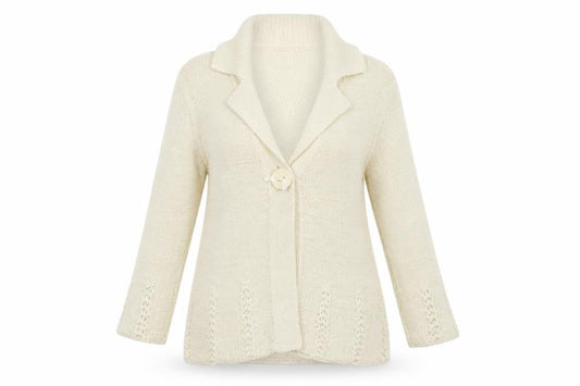 Roman Womens Ivory Collared  Acrylic Cardigan Jumper Size S
