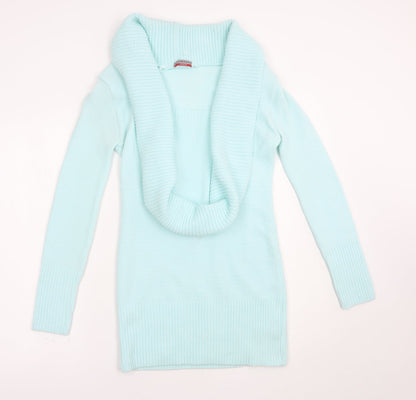 Trinity Womens Blue Collared  Acrylic Henley Jumper Size 8