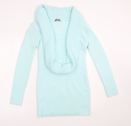 Trinity Womens Blue Collared  Acrylic Henley Jumper Size 8
